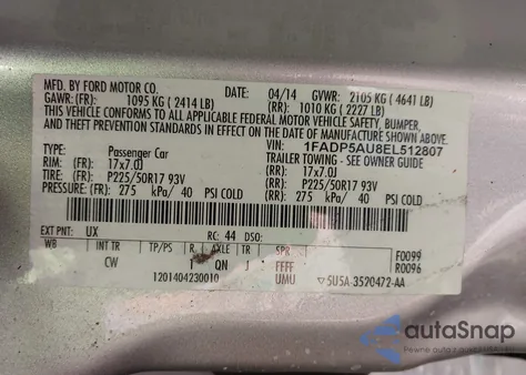 2014 Ford C-Max Hybrid Se z USA, uszkodzony, nr VIN 1FADP5AU8EL512807